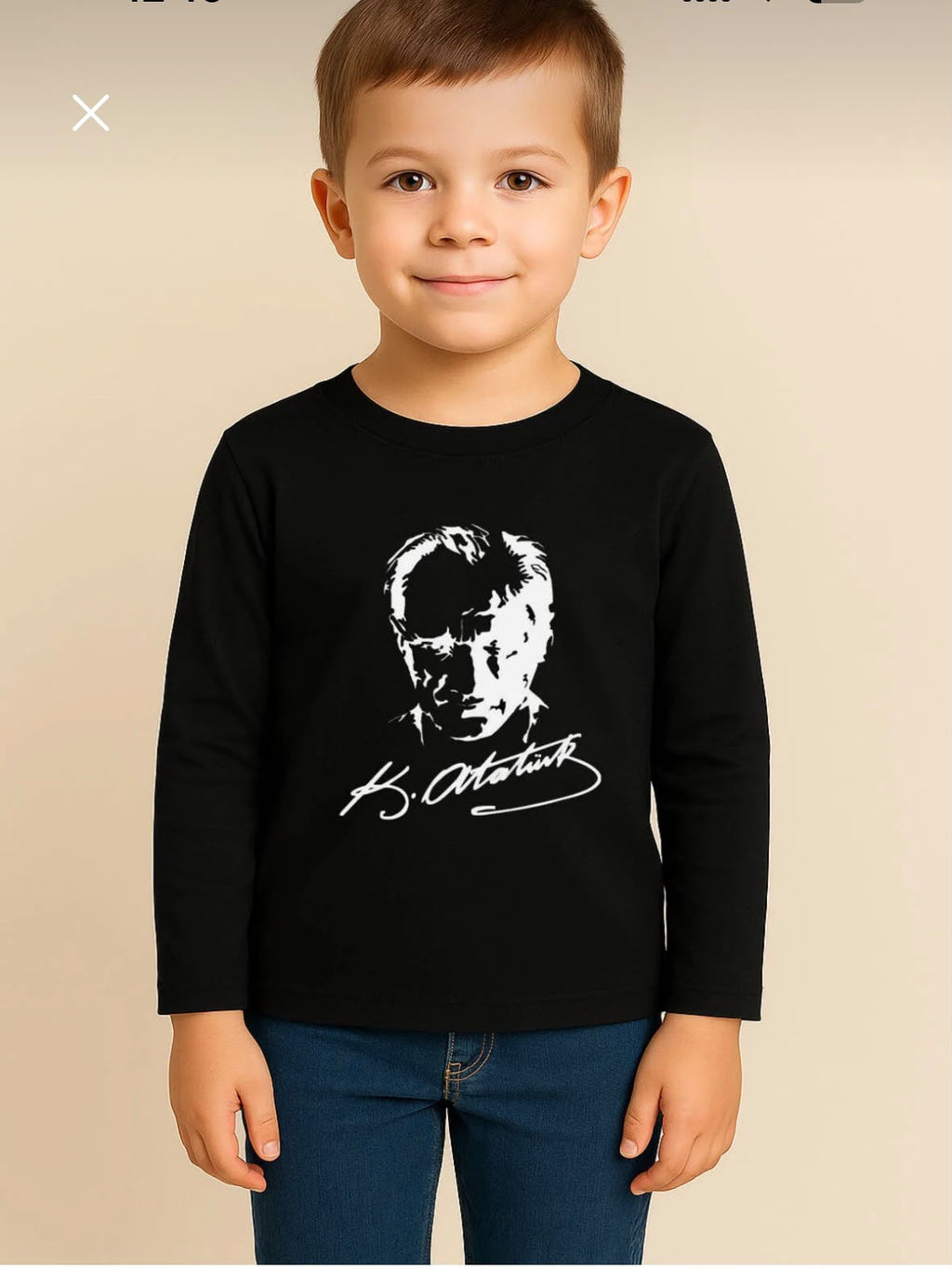 Mustafa Kemal Atatürk Özel Baskılı Beyaz Uzun Kol Bluz Tişört