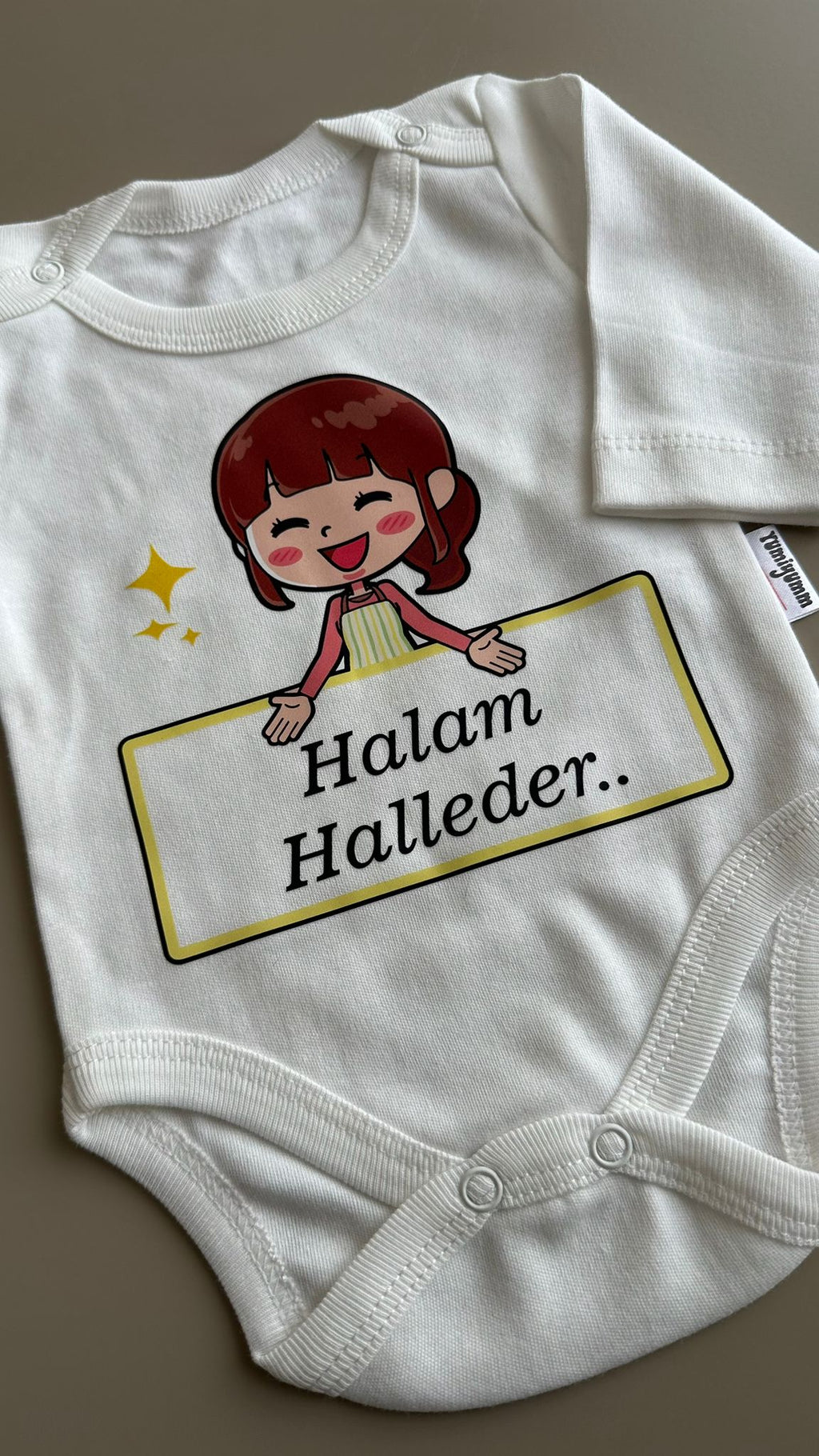 Halam Halleder Baskılı Ekru Uzun Kol Bebek Zıbın