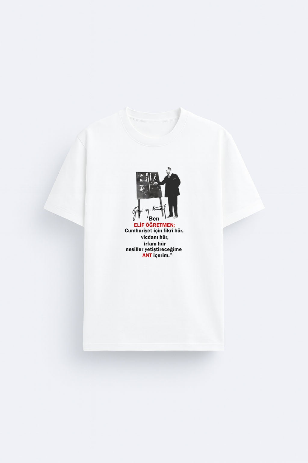 Kişiye Özel Atatürk Baskılı Beyaz Tişört T-shirt