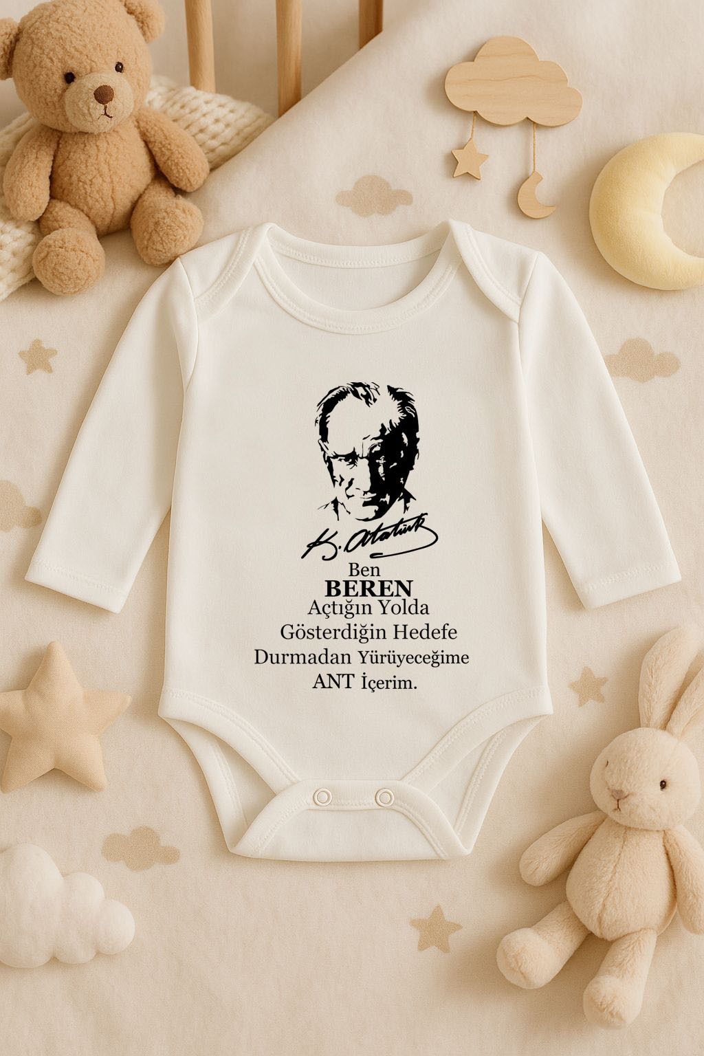 23 Nisan Kişiye Özel Baskılı Ekru Zıbın