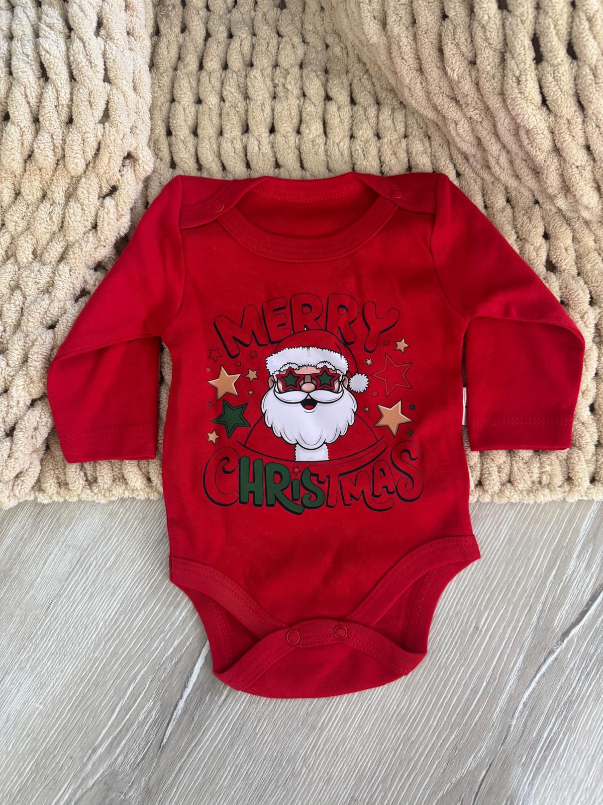 Yeni Yıl Baskılı Kırmızı Uzun Kol Bebek Zıbın