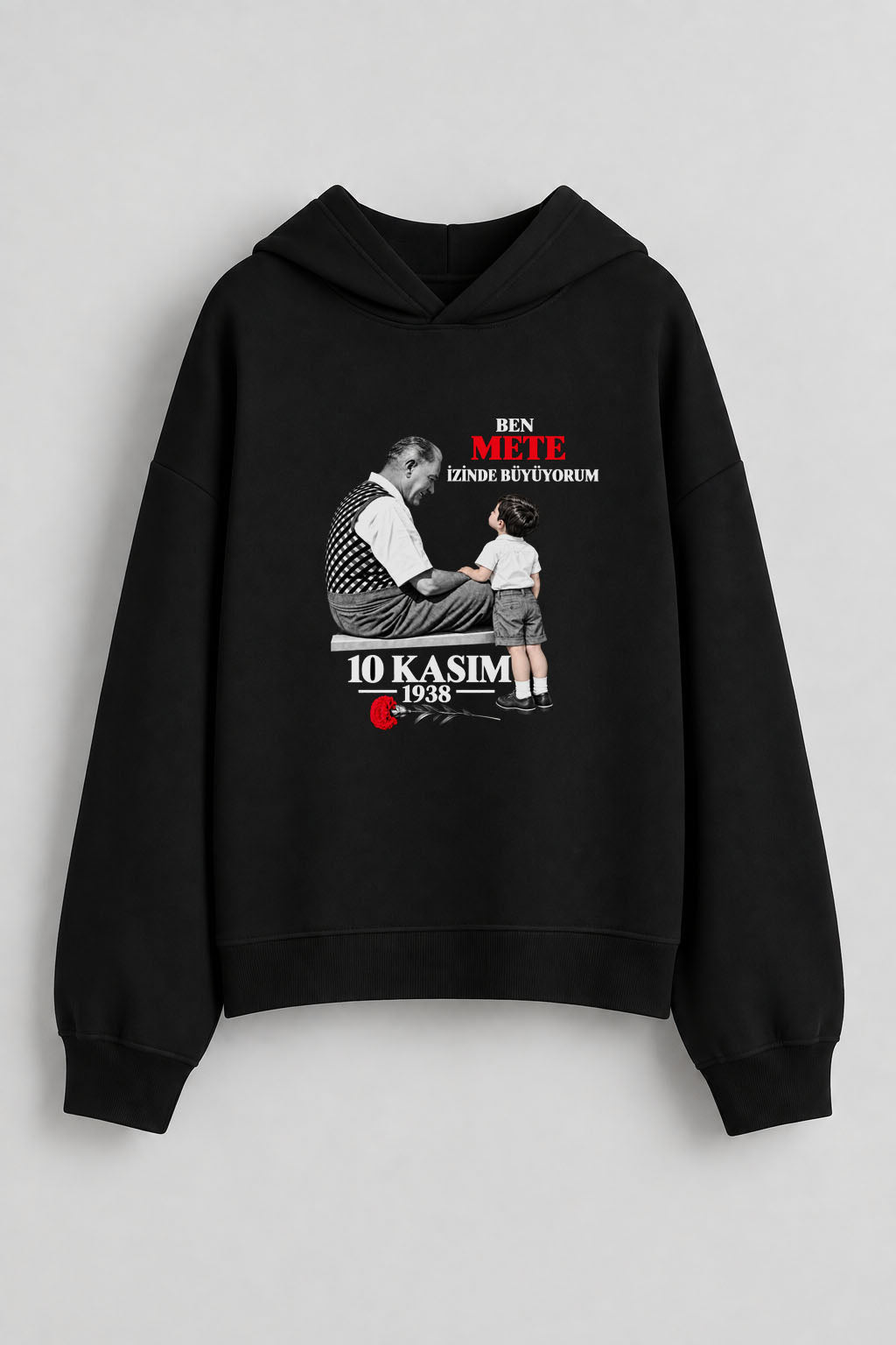 İsime Özel 10 Kasım Mustafa Kemal Atatürk İzinde Büyüyorum Baskılı Kapşonlu Sweatshirt