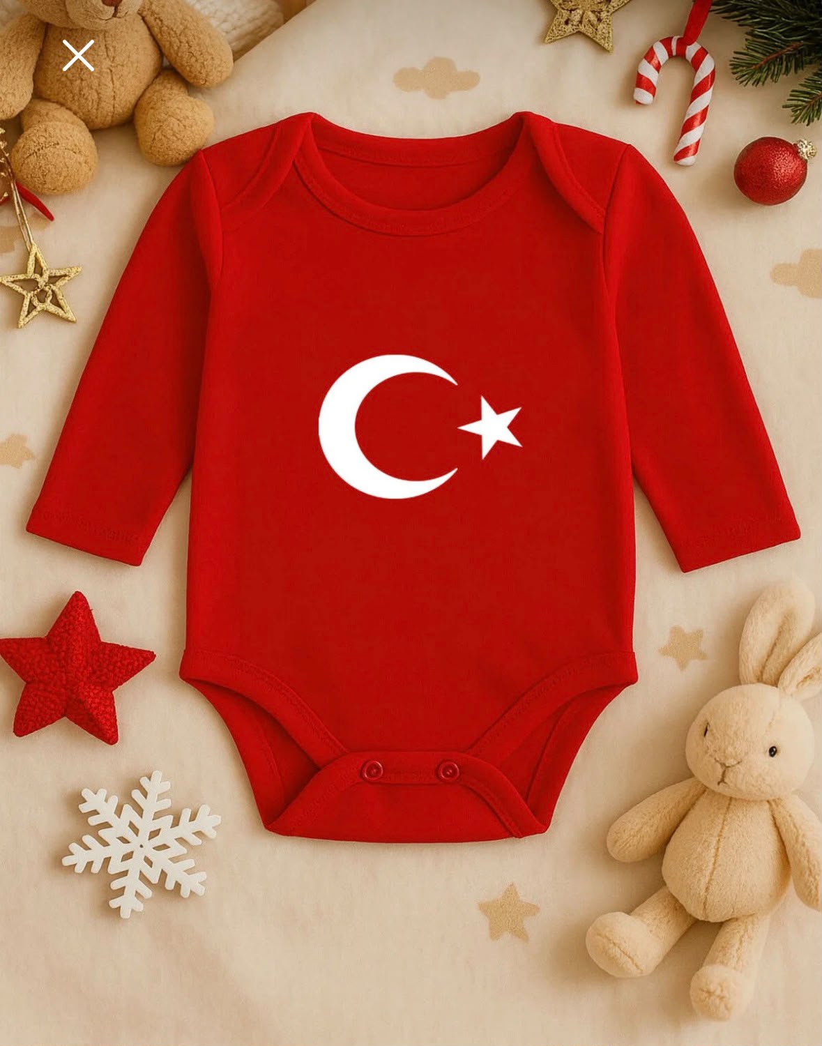Türk Bayrağı Ay Yıldız Baskılı Kırmızı Zıbın