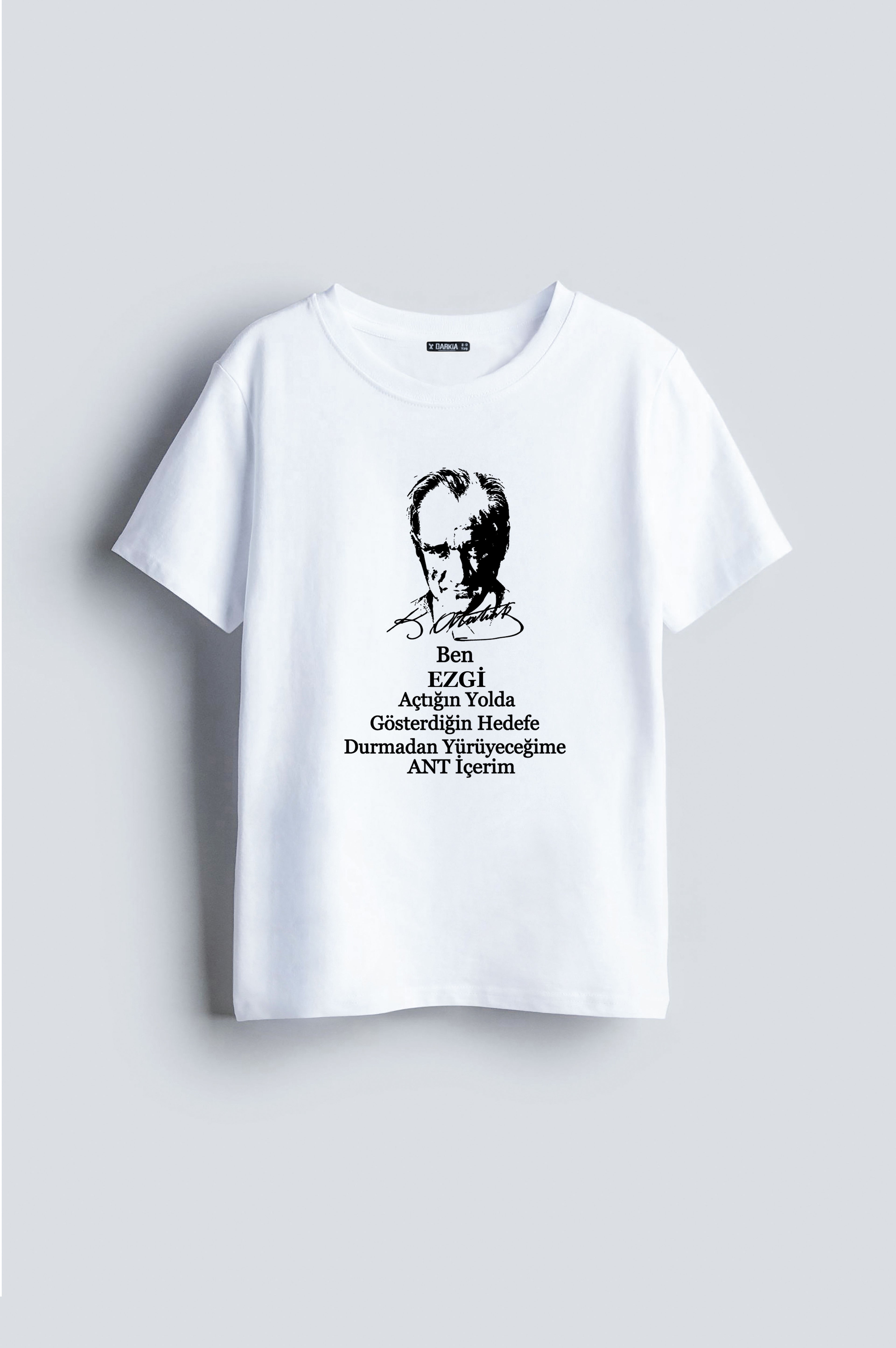 Kişiye İsme Özel 23 Nisan Çocuk Bayramı Atatürk Baskılı Beyaz Tişört T-shirt