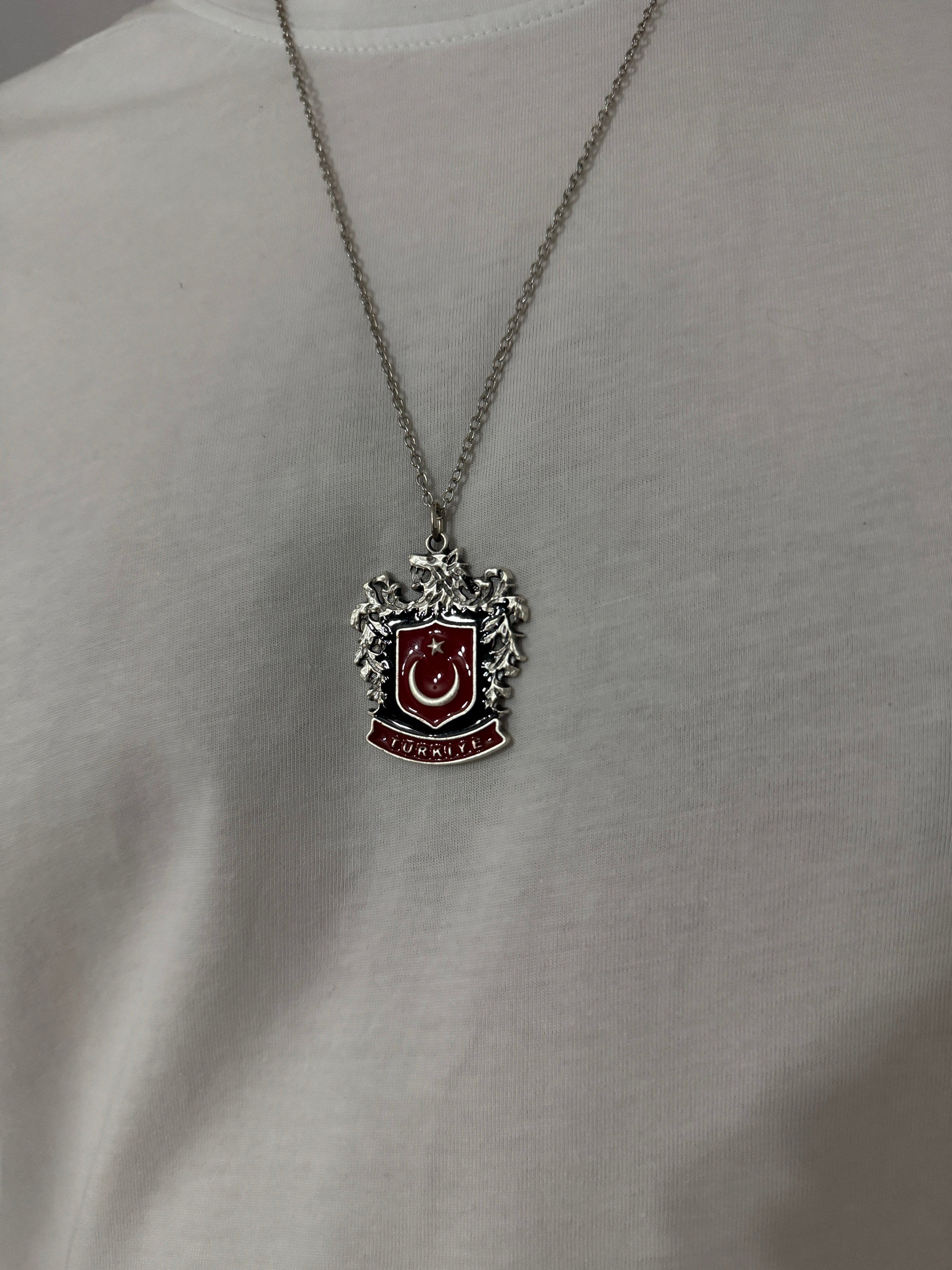 Türk Bozkurt Türk Bayrağı Unisex Zincir Kolye