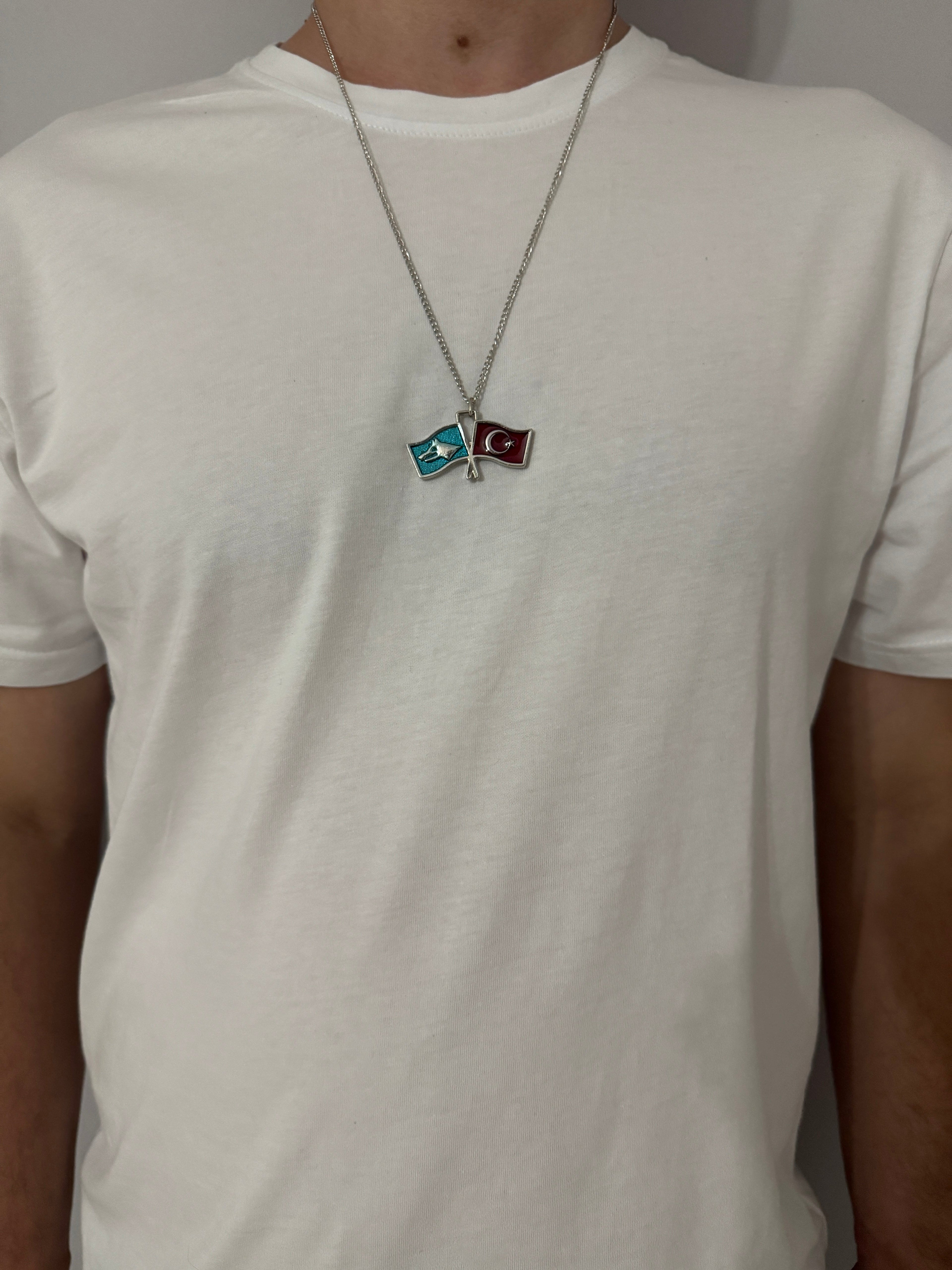 Türk Bozkurt Türk Bayrağı Unisex Zincir Kolye