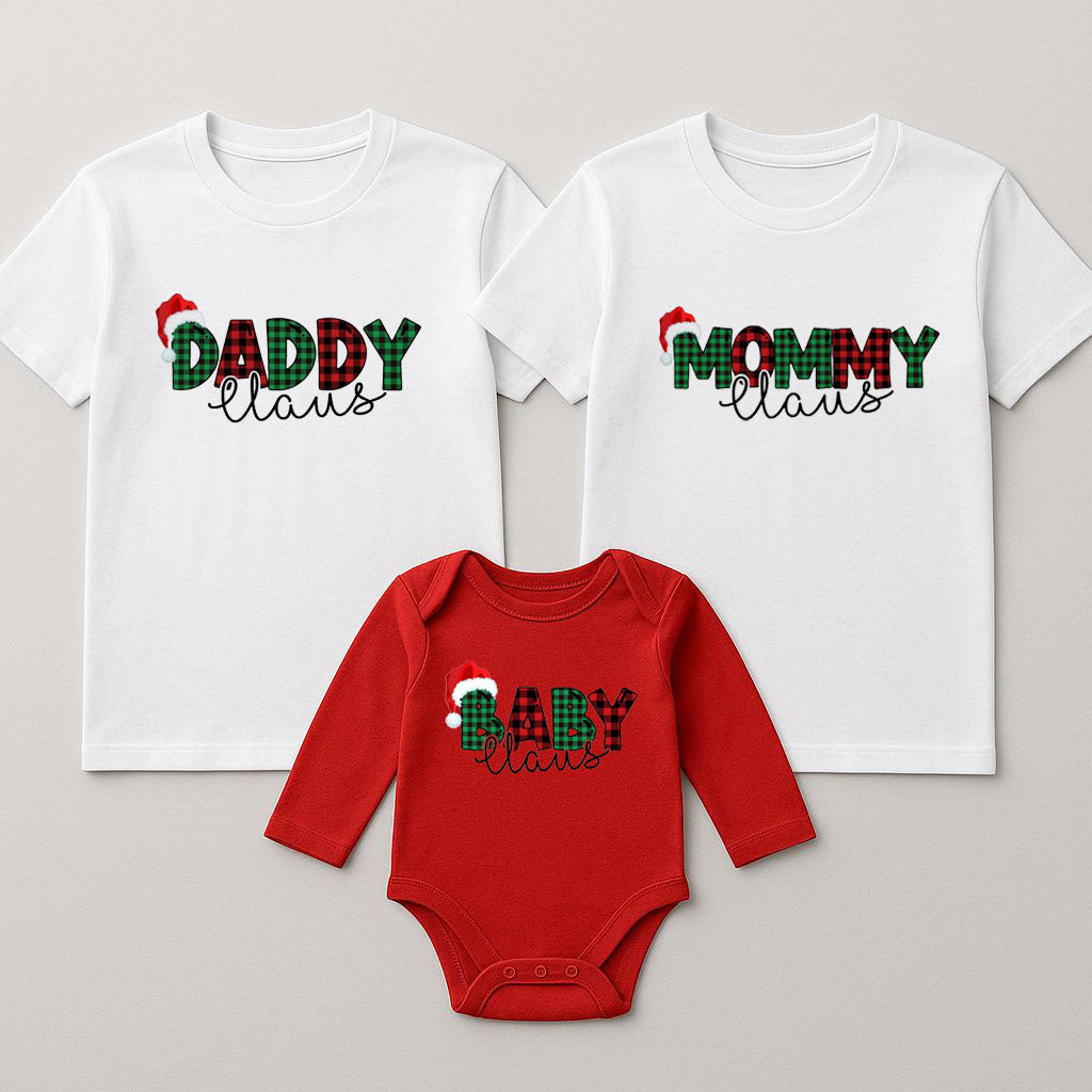 Yeni Yıl Baskılı Anne Baba Bebek kombini