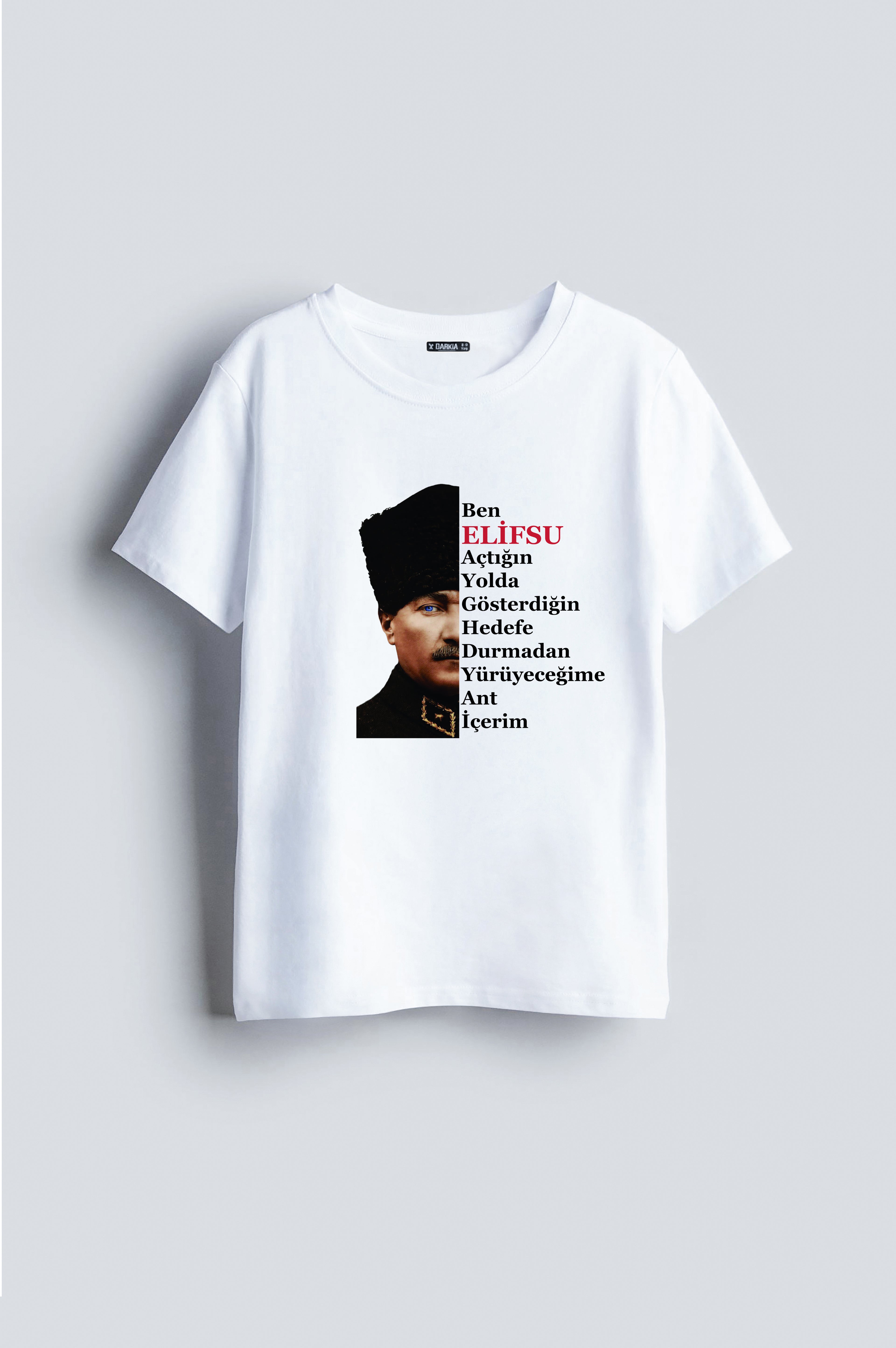 Kişiye İsme Özel 23 Nisan Çocuk Bayramı Atatürk Baskılı Beyaz Tişört T-shirt