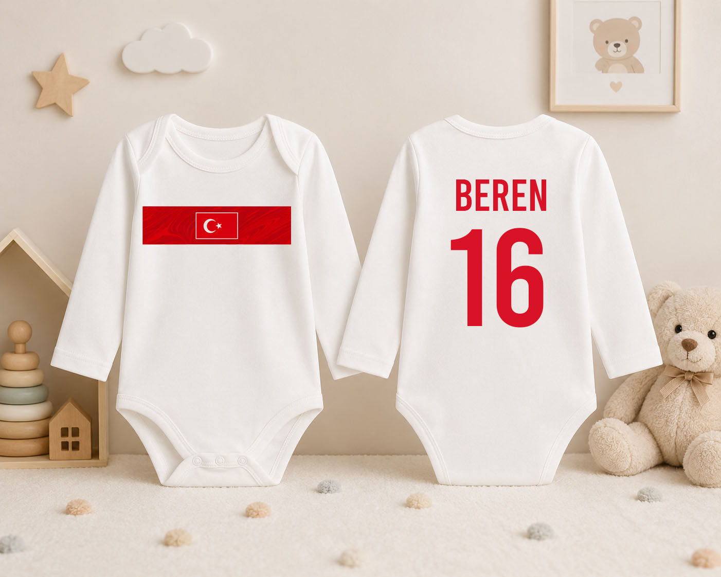 Kişiye Özel Numara İsim Milli Takım Baskılı Beyaz Zıbın