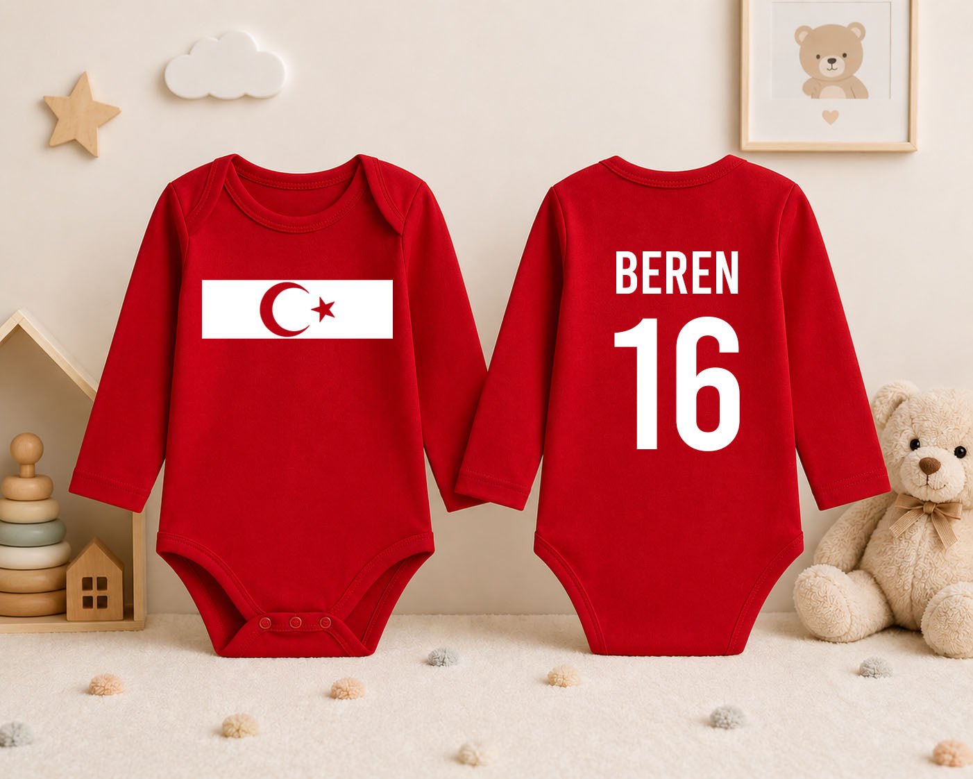 Kişiye Özel Numara İsim Milli Takım Baskılı Kırmızı Zıbın