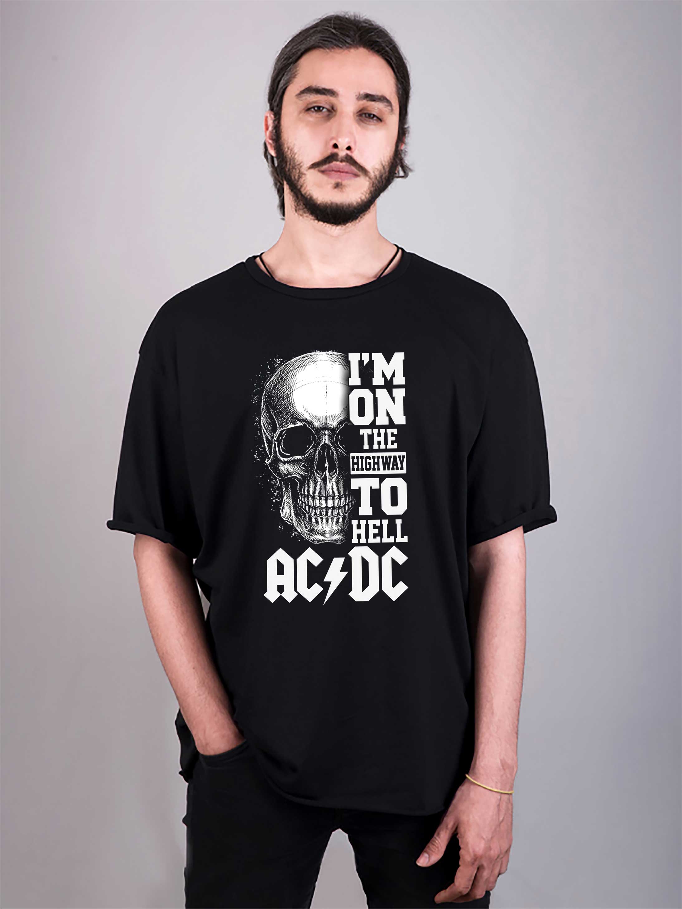 acdc baskılı oversize tişört