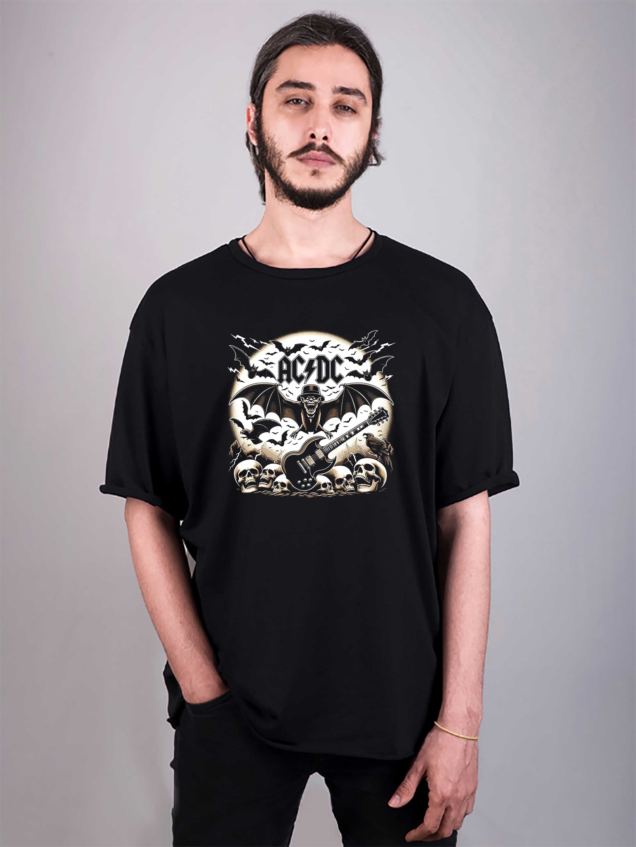 acdc baskılı oversize tişört