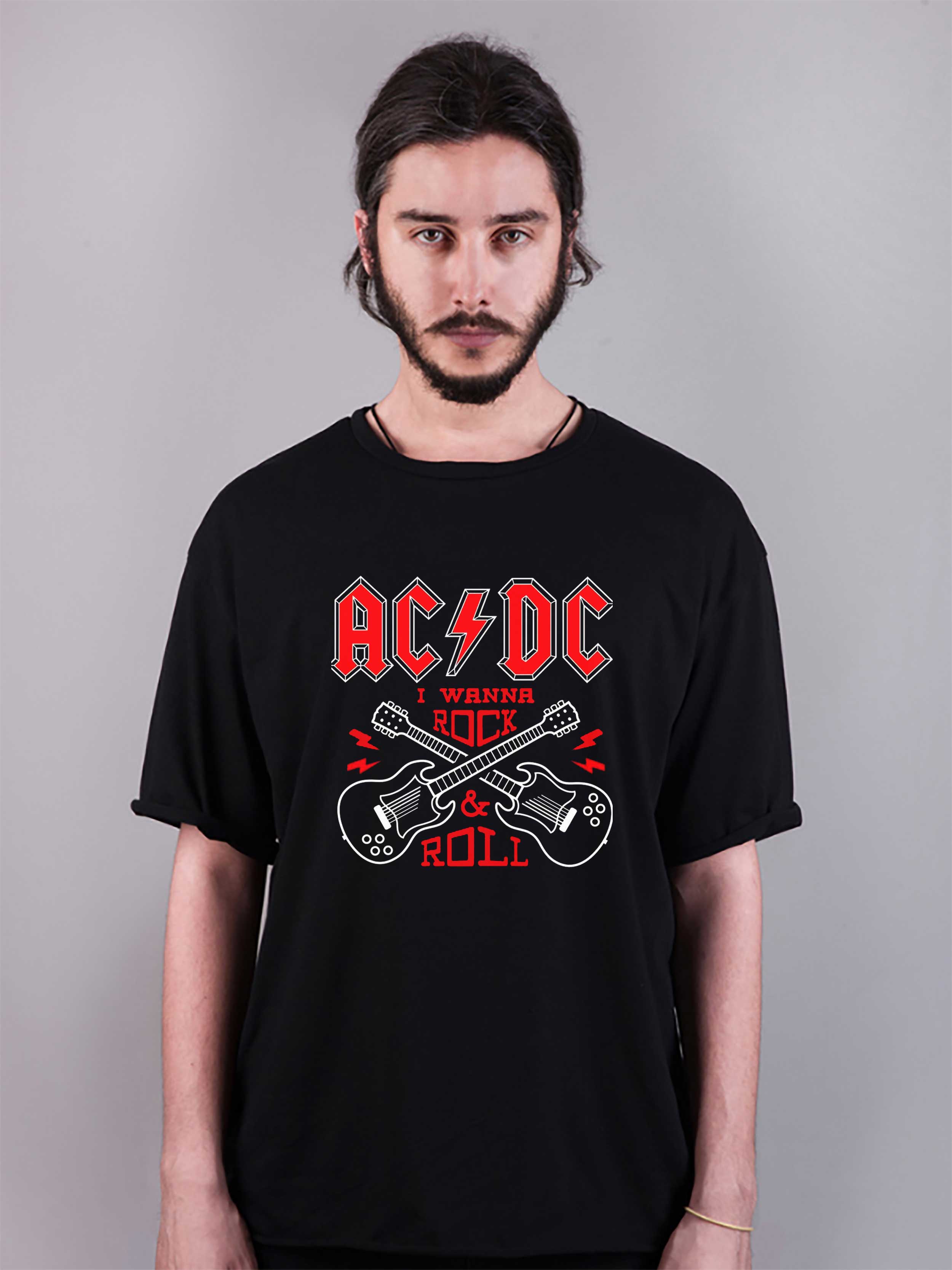 acdc baskılı oversize tişört
