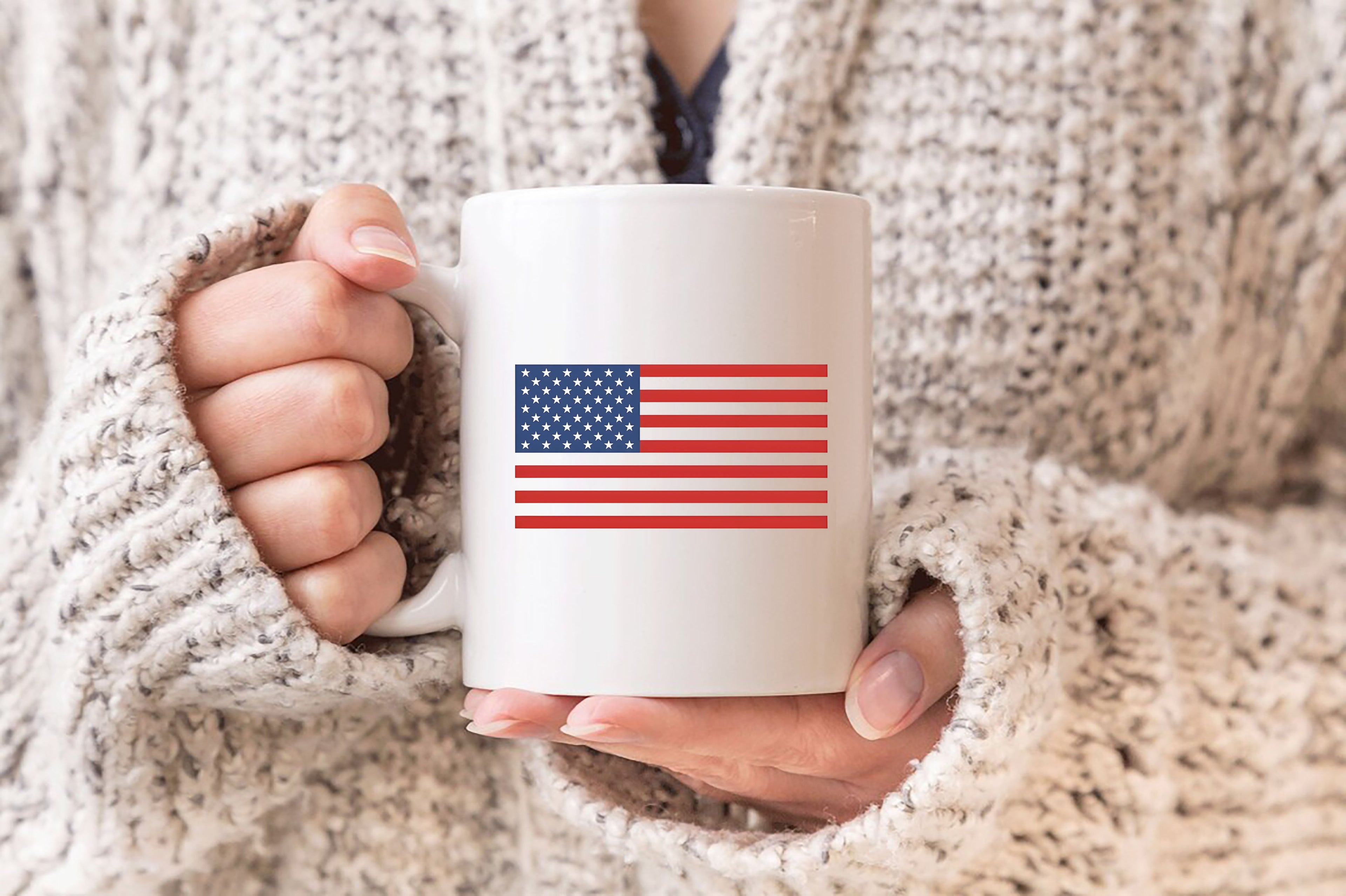 Amerika Bayrağı Baskılı Porselen Kupa