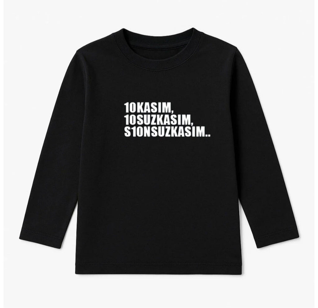 Mustafa Kemal Atatürk 10 Kasım Baskılı Kırmızı Uzun Kol Bluz Tişört