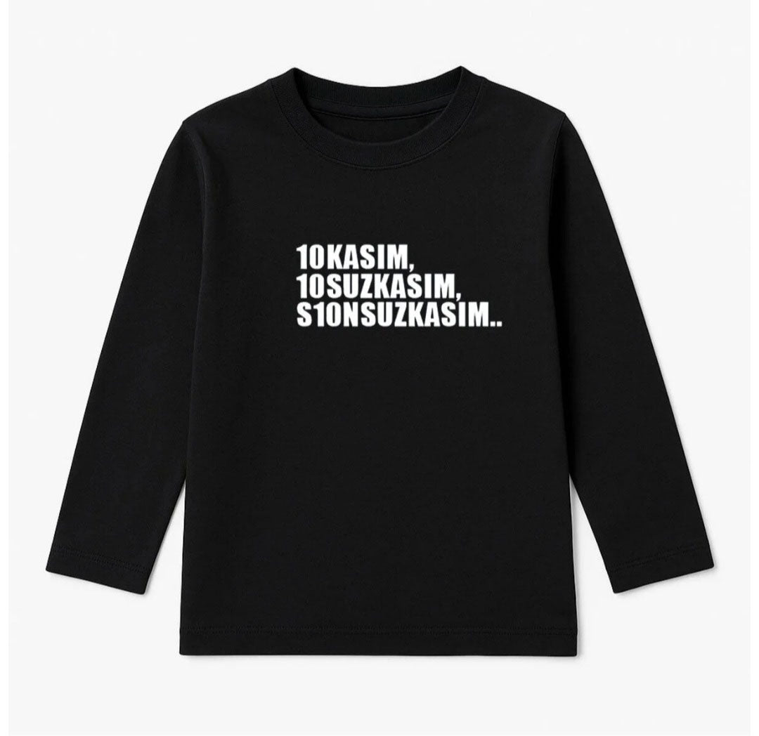 Mustafa Kemal Atatürk 10 Kasım Baskılı Kırmızı Uzun Kol Bluz Tişört