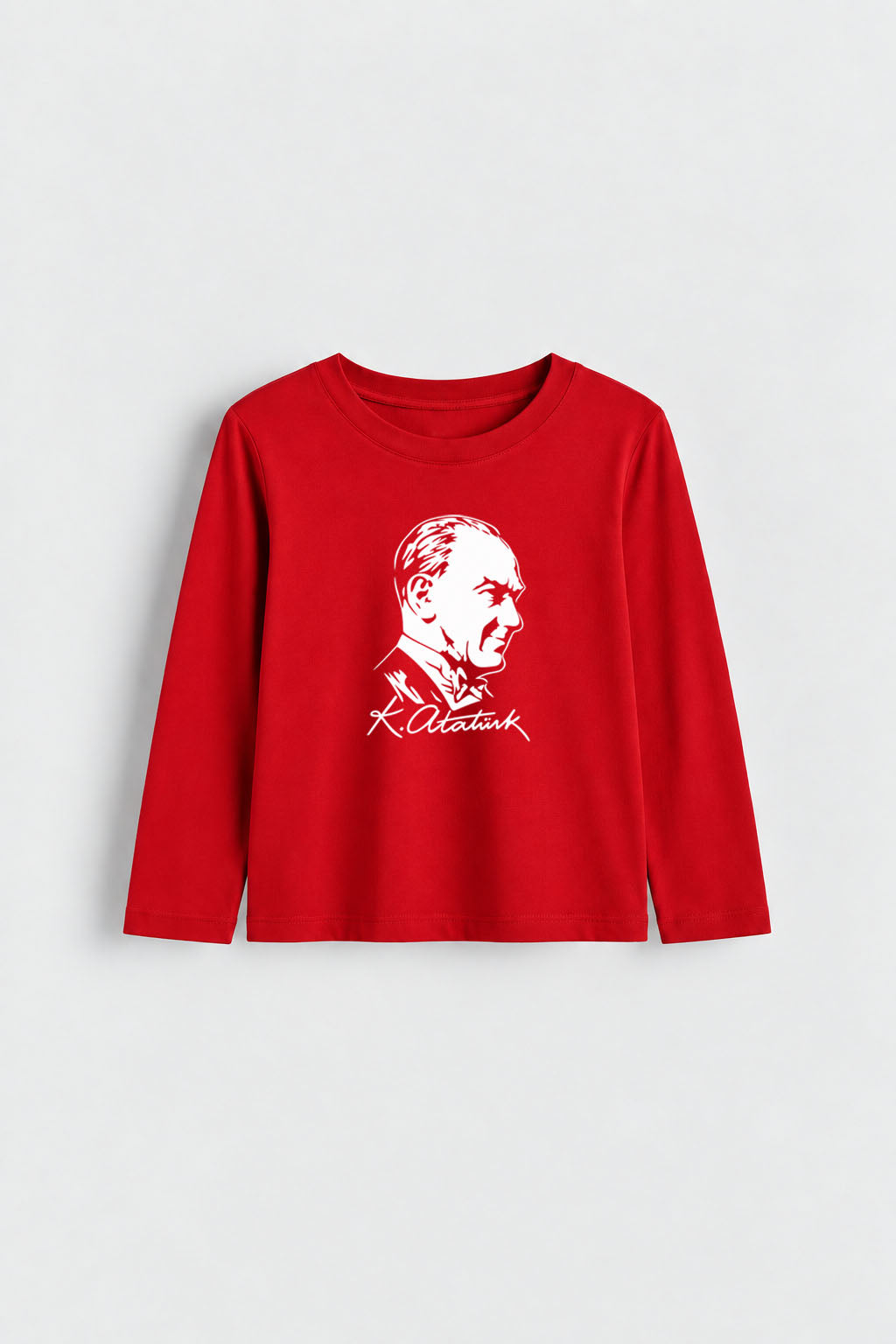 Mustafa Kemal Atatürk Baskılı Kırmızı Uzun Kol Bluz Tişört