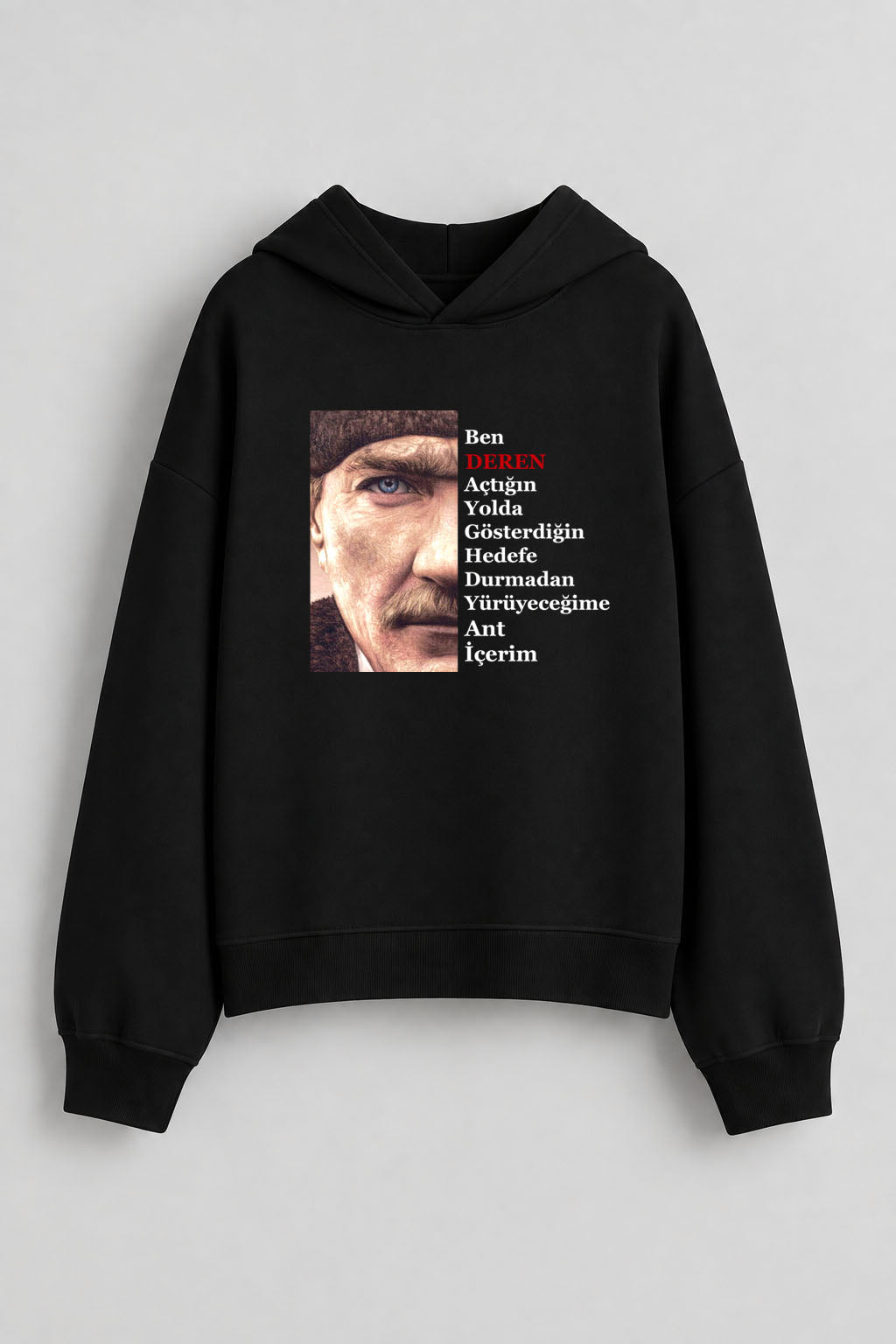 İsime Özel 10 Kasım Mustafa Kemal Atatürk İzinde Büyüyorum Baskılı Kapşonlu Sweatshirt