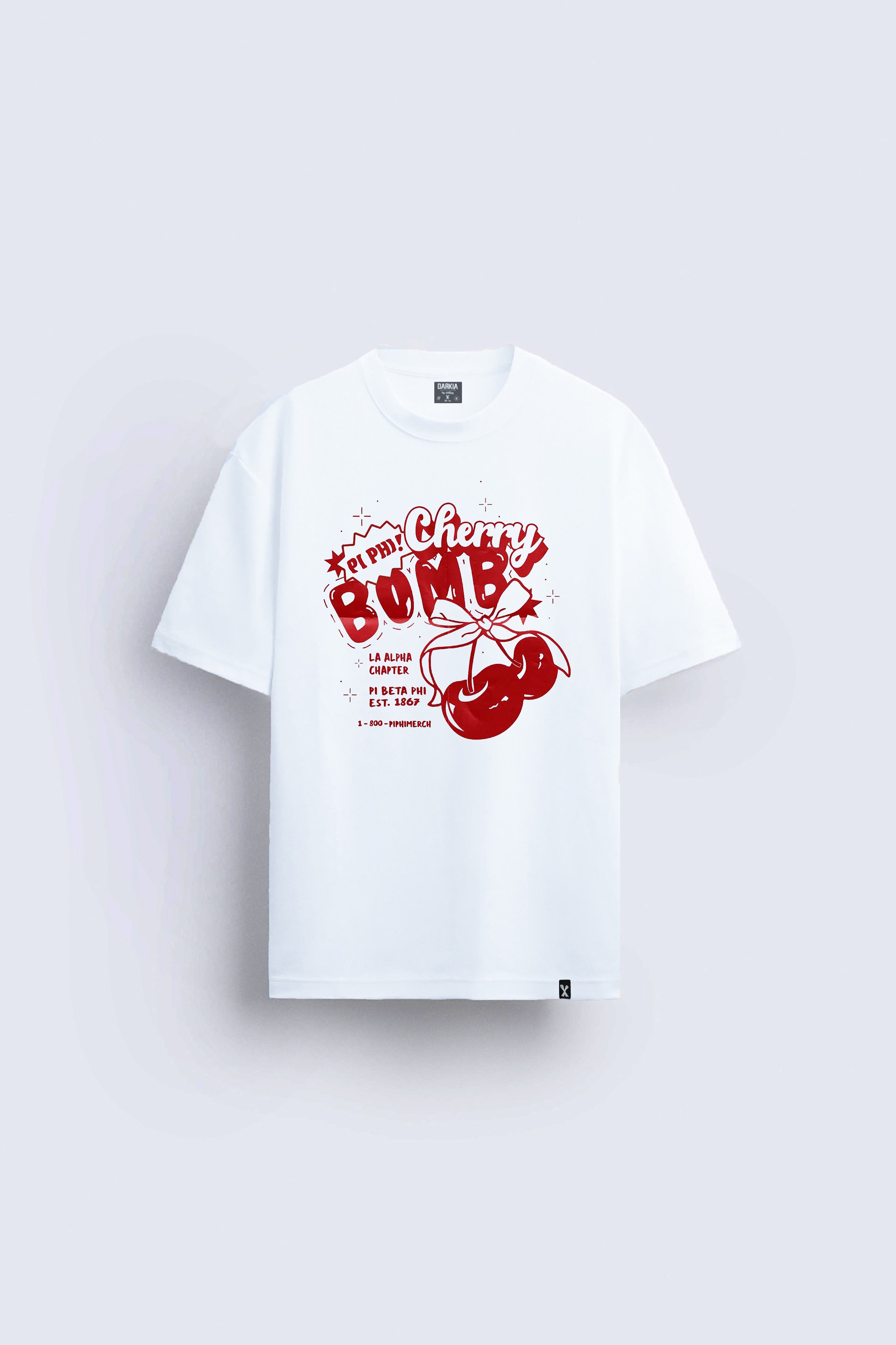 cherry baskılı oversize beyaz tişört