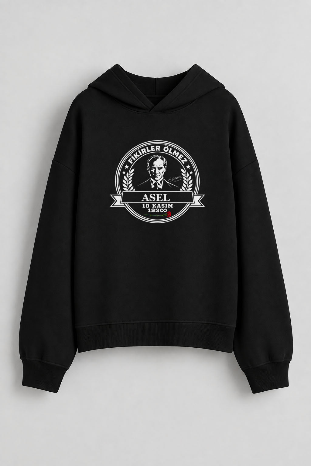 İsime Özel 10 Kasım Mustafa Kemal Atatürk Baskılı Kapşonlu Sweatshirt