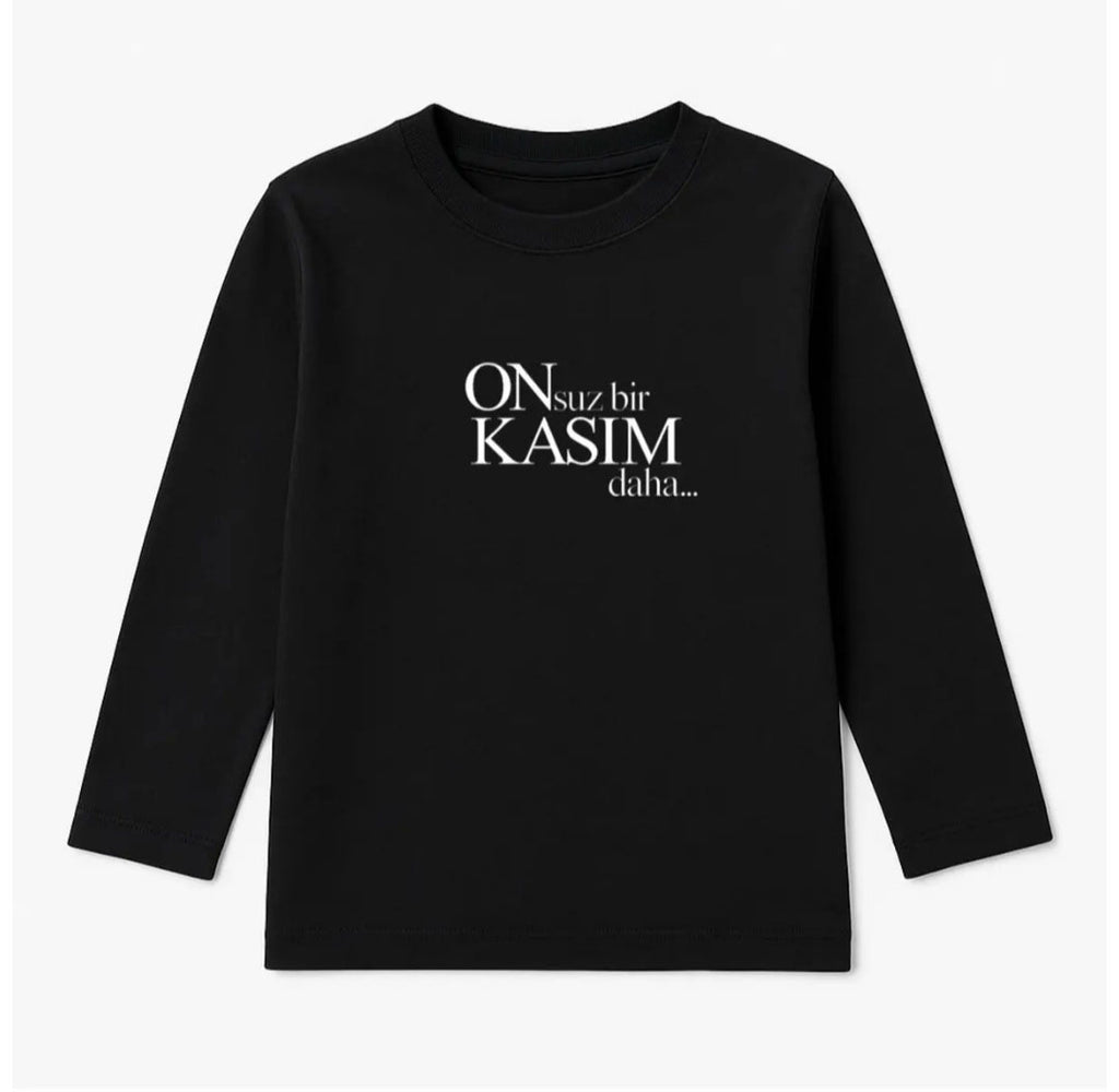 Mustafa Kemal Atatürk 10 Kasım Baskılı Kırmızı Uzun Kol Bluz Tişört
