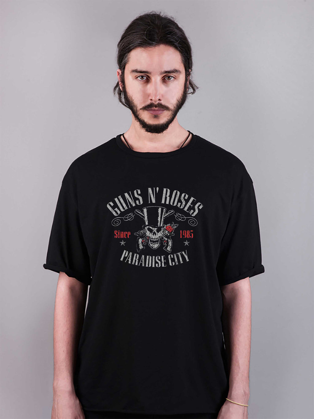 guns'n roses baskılı oversize tişört