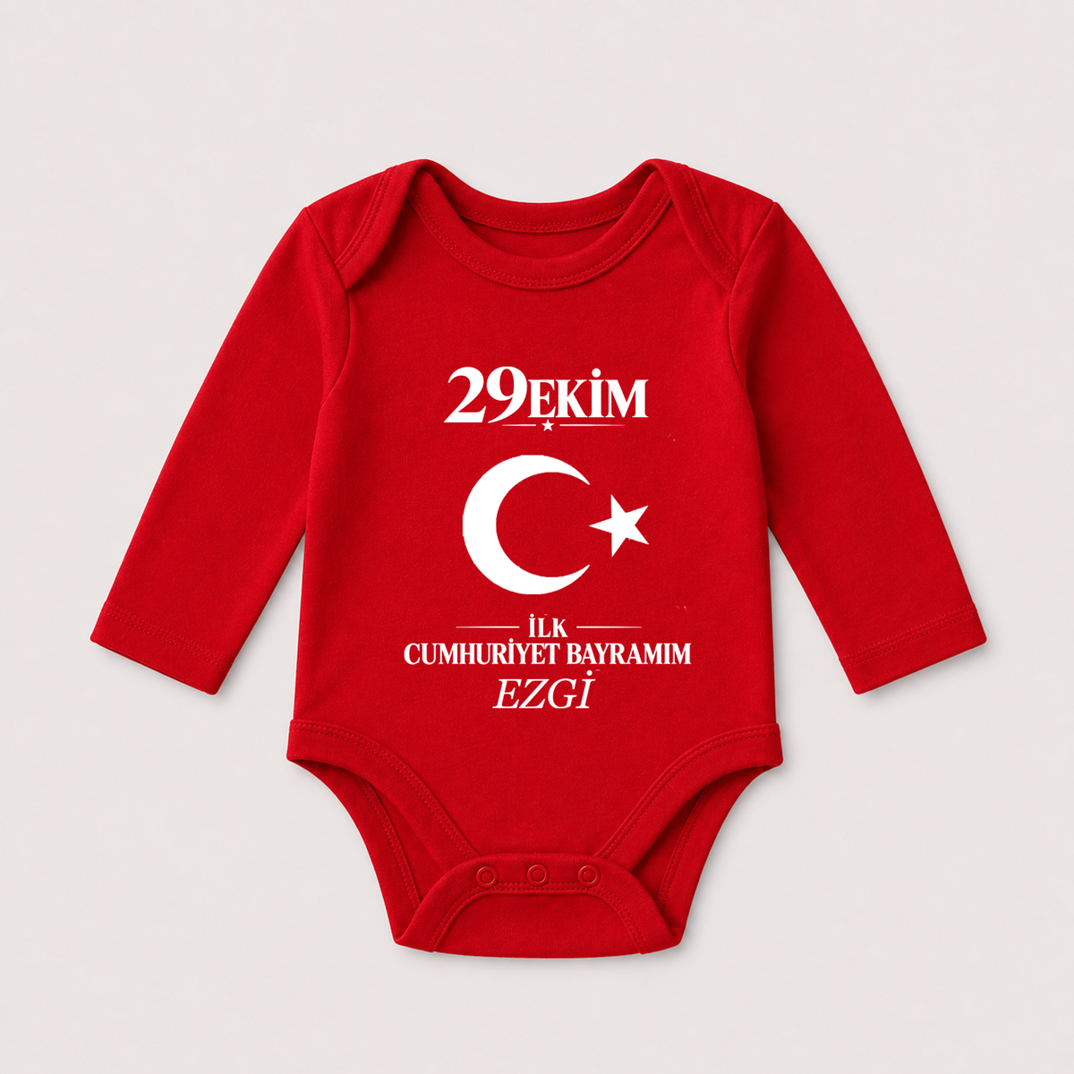 İsime Özel İlk Cumhuriyet Bayramım Baskılı Kırmızı Zıbın