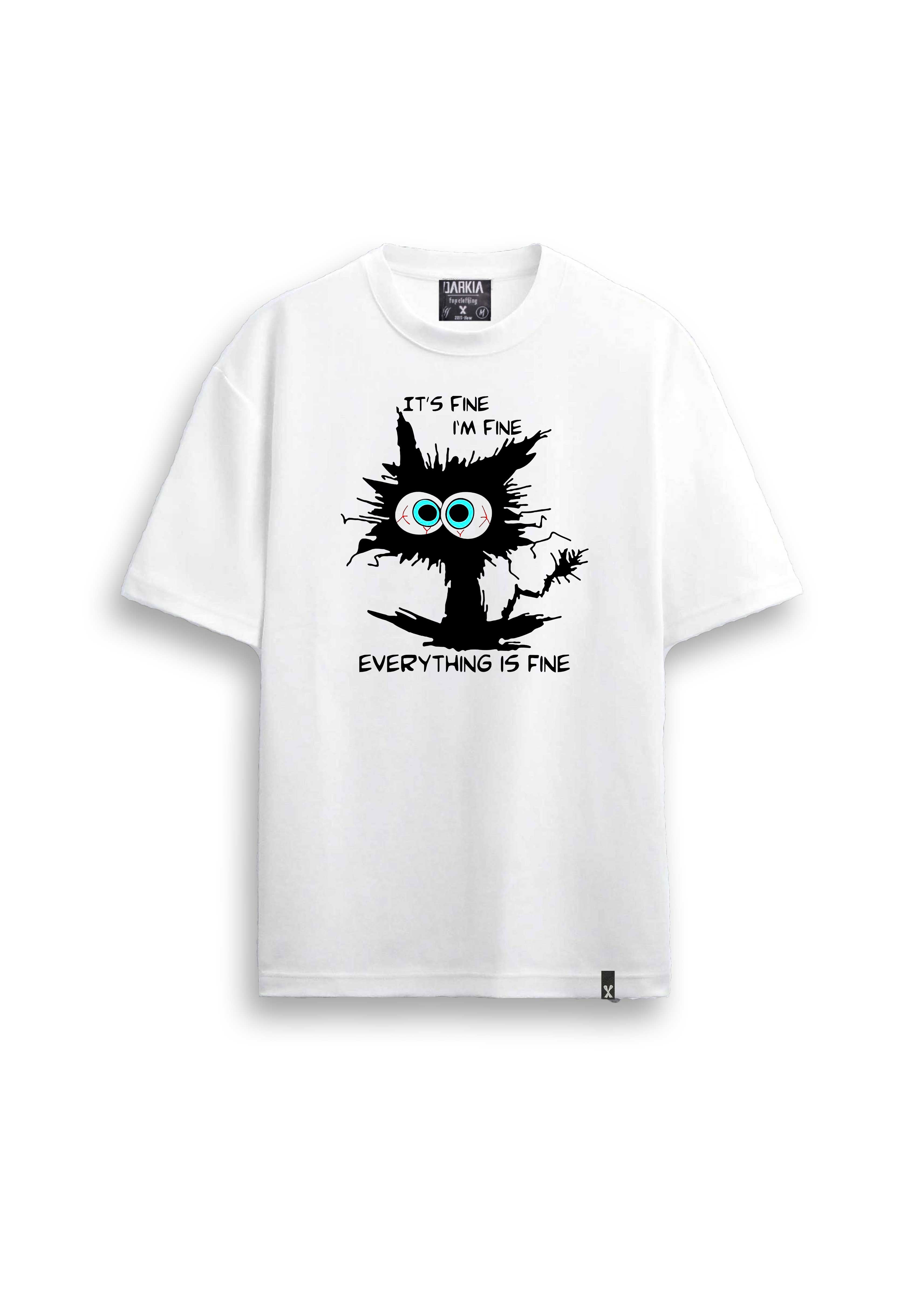 cat baskılı regular beyaz tişört