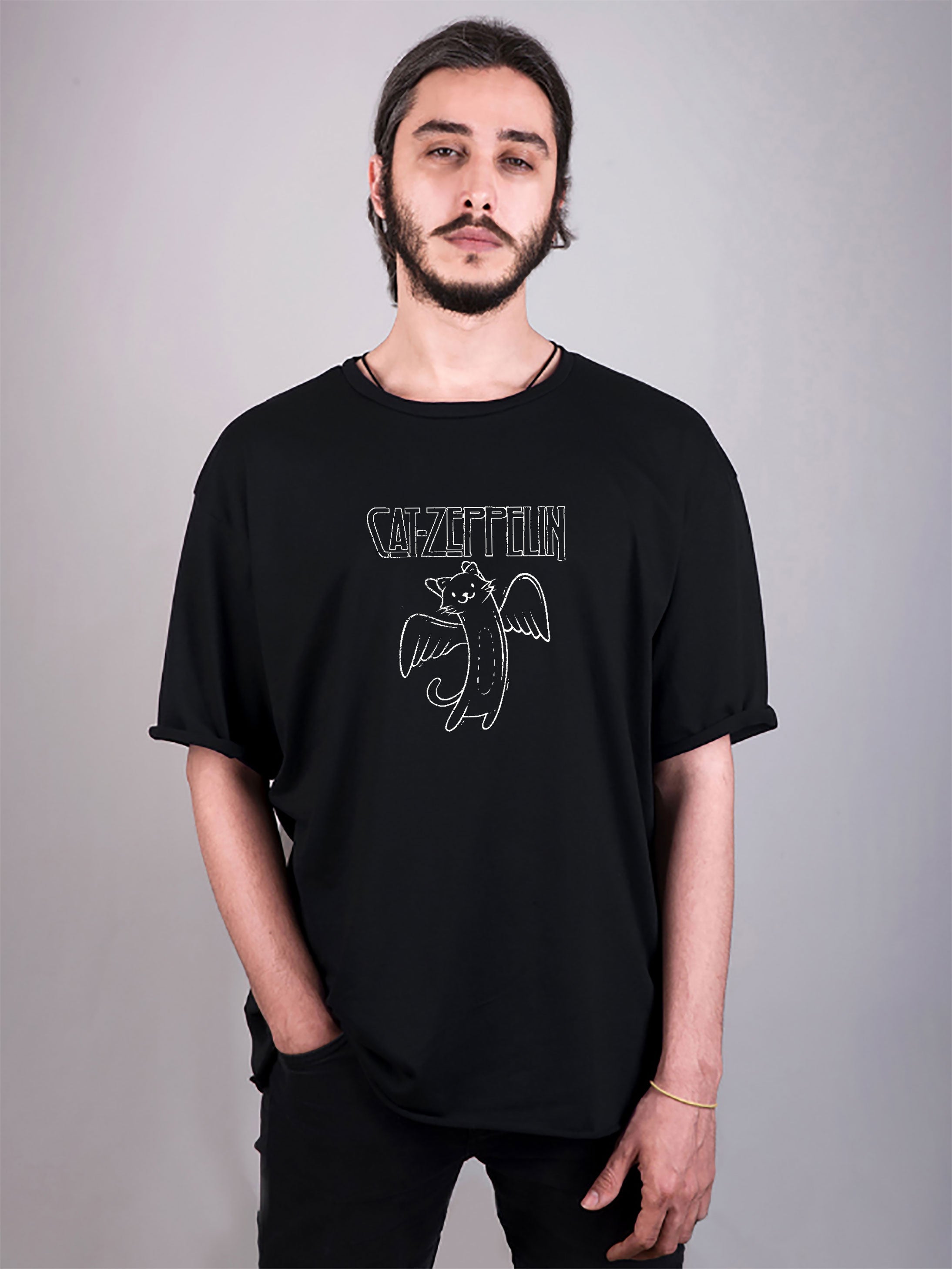 ledzeppelin baskılı oversize tişört