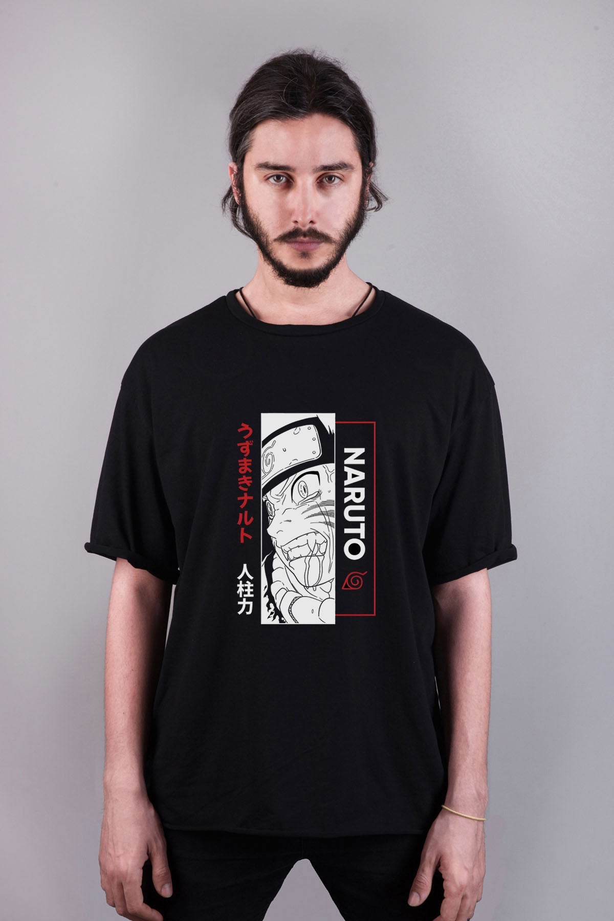 Naruto anime baskılı oversize tişört