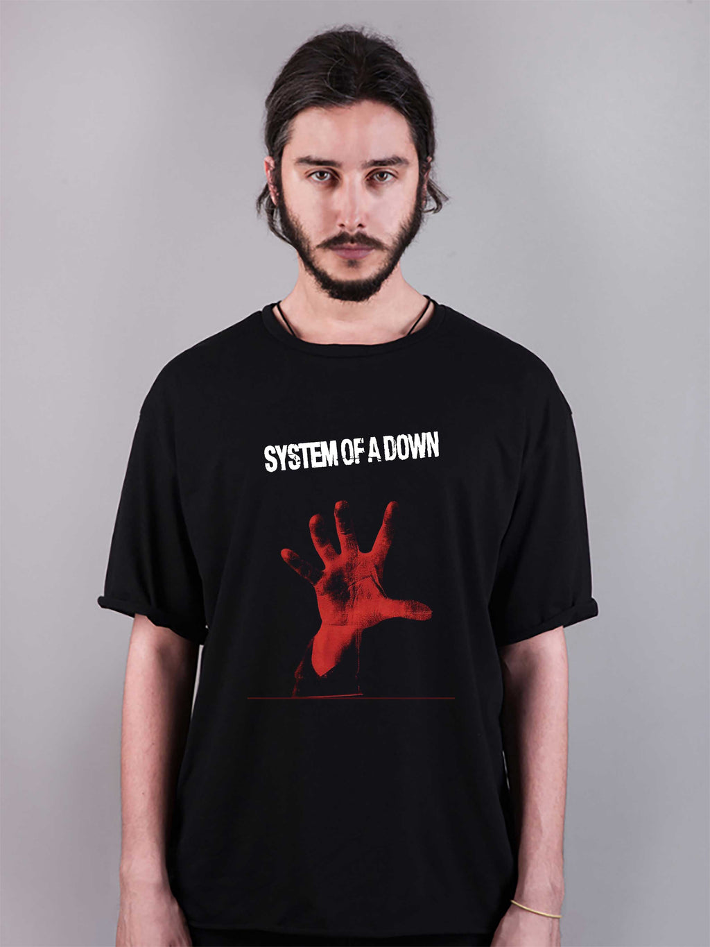 system of down baskılı oversize tişört